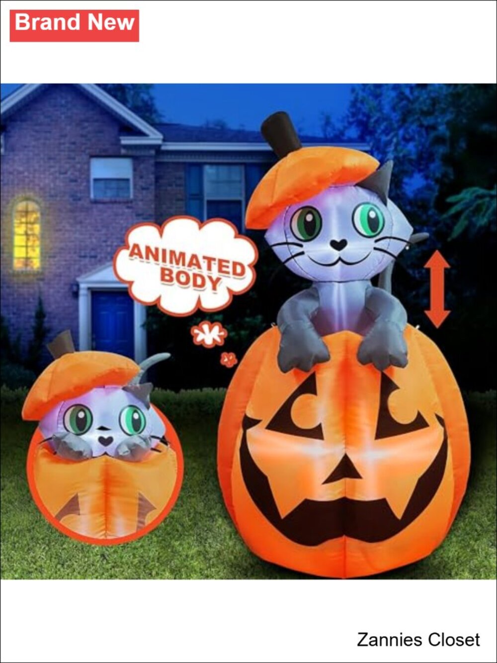 👻 5 FT Animated Pumpkin Inflatable Cat LED Halloween Yard Decor